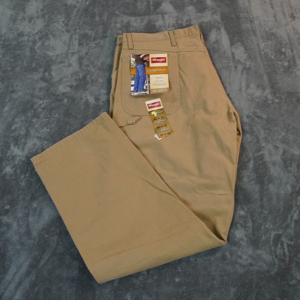 Wrangler Pants Mens 40x32 Khaki Brown Relaxedâ Fit Workwear Canvas Tech Pocket
